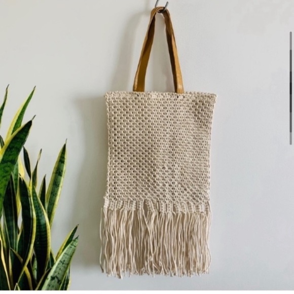 NEW Boho Chic Macrame Woven Shoulder Fringe Shopper Tote Bag - Picture 7 of 16